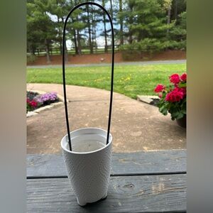 White Orchid Planter with Black Hook